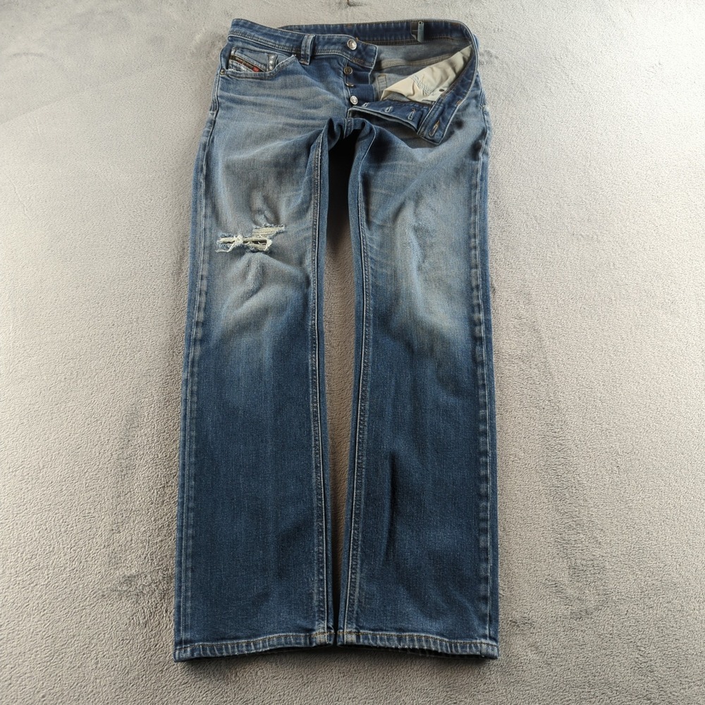 Diesel Larkee Jeans Mens 32x32 Blue 009HN Faded Distressed Straight Button Fly